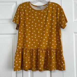 Mustard yellow baby doll top with white floral